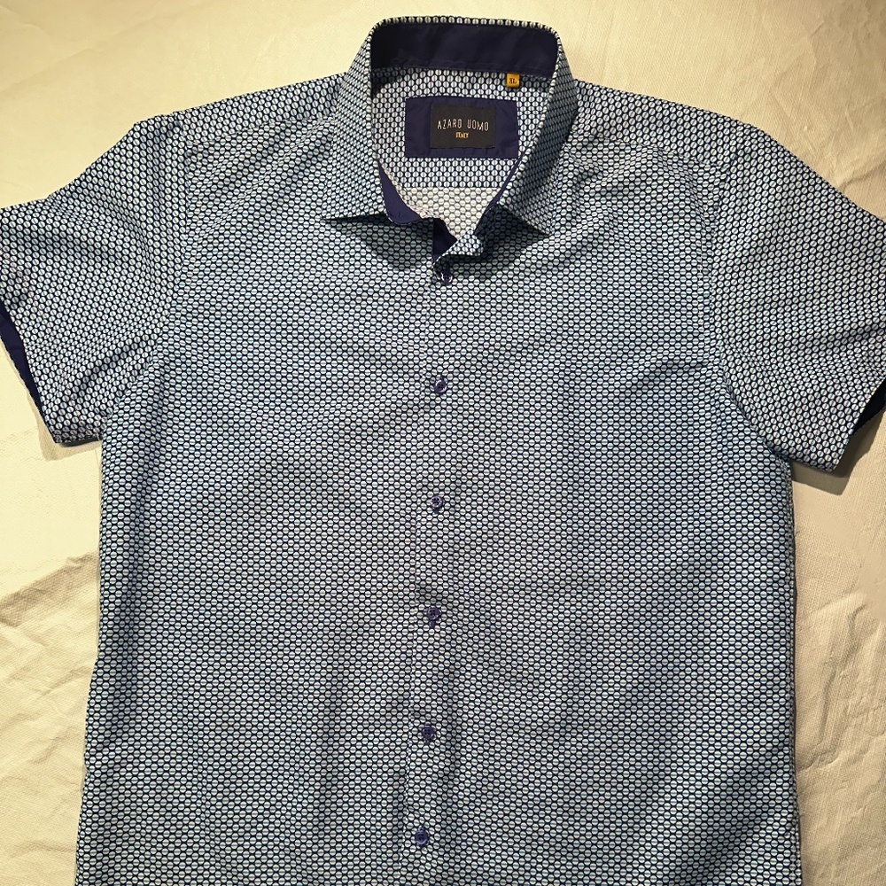 Azaro Uomo Men's Short Sleeve Navy & White Shirt ~ Size X-Large